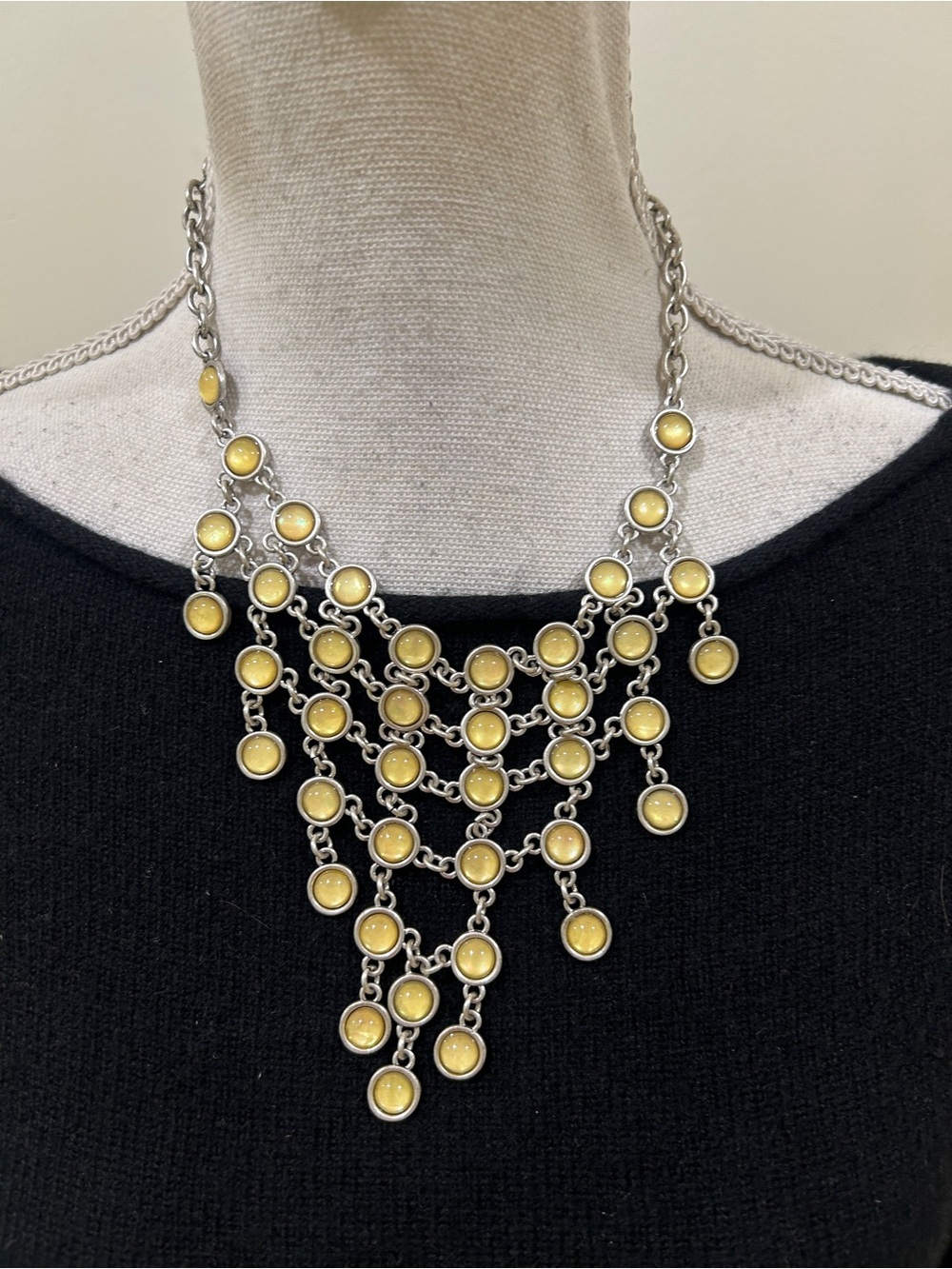 Vintage 1990’s Layered Yellow Disc & Silvertone Bold Statement Necklace